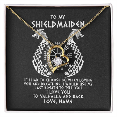 Forever Love Necklace 18K Yellow Gold Finish | Personalized To My Shieldmaiden Necklace From Viking I Love You For Wife From Husband Girlfriend From Boyfriend Birthday Valentines Day Customized Message Card | siriusteestore