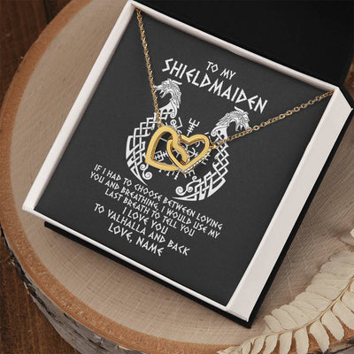 Interlocking Hearts Necklace 18K Yellow Gold Finish | Personalized To My Shieldmaiden Necklace From Viking I Love You For Wife From Husband Girlfriend From Boyfriend Birthday Valentines Day Customized Message Card | siriusteestore