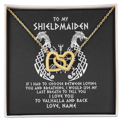 Interlocking Hearts Necklace 18K Yellow Gold Finish | Personalized To My Shieldmaiden Necklace From Viking I Love You For Wife From Husband Girlfriend From Boyfriend Birthday Valentines Day Customized Message Card | siriusteestore