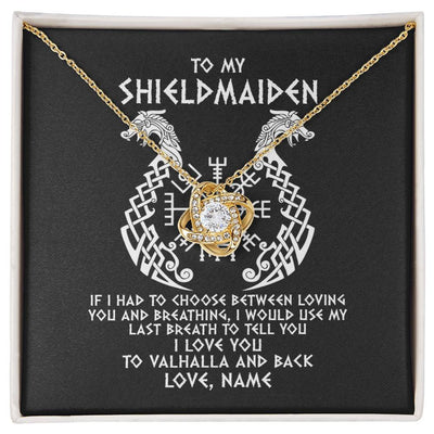 Love Knot Necklace 18K Yellow Gold Finish | Personalized To My Shieldmaiden Necklace From Viking I Love You For Wife From Husband Girlfriend From Boyfriend Birthday Valentines Day Customized Message Card | siriusteestore