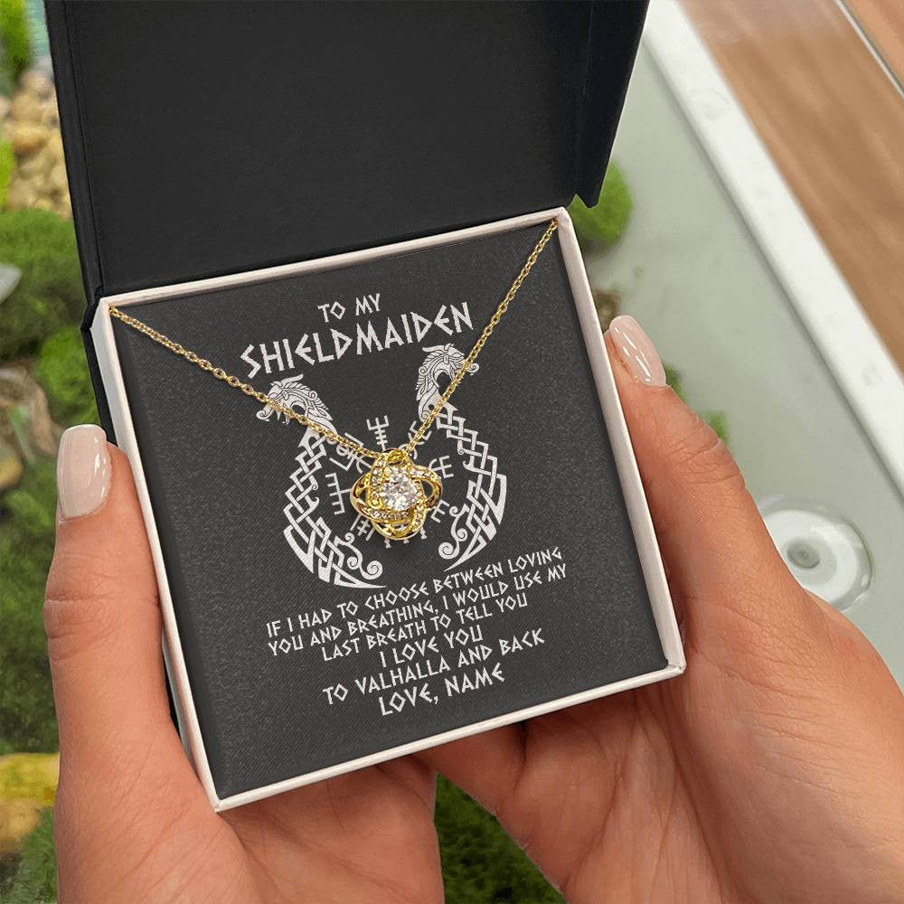 Love Knot Necklace 18K Yellow Gold Finish | Personalized To My Shieldmaiden Necklace From Viking I Love You For Wife From Husband Girlfriend From Boyfriend Birthday Valentines Day Customized Message Card | siriusteestore