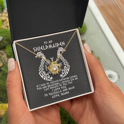 Love Knot Necklace 18K Yellow Gold Finish | Personalized To My Shieldmaiden Necklace From Viking I Love You For Wife From Husband Girlfriend From Boyfriend Birthday Valentines Day Customized Message Card | siriusteestore