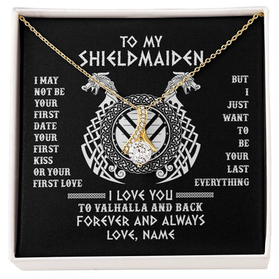 Alluring Beauty Necklace 18K Yellow Gold Finish | Personalized To My Shieldmaiden Necklace I Love You to Valhalla and Back Viking Jewelry For Women Birthday Wife Girlfriend Anniversary Customized Message Card | siriusteestore