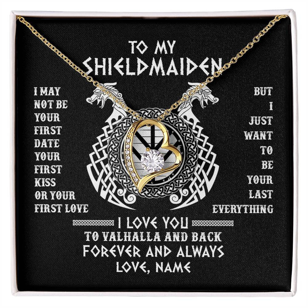 Forever Love Necklace 18K Yellow Gold Finish | Personalized To My Shieldmaiden Necklace I Love You to Valhalla and Back Viking Jewelry For Women Birthday Wife Girlfriend Anniversary Customized Message Card | siriusteestore