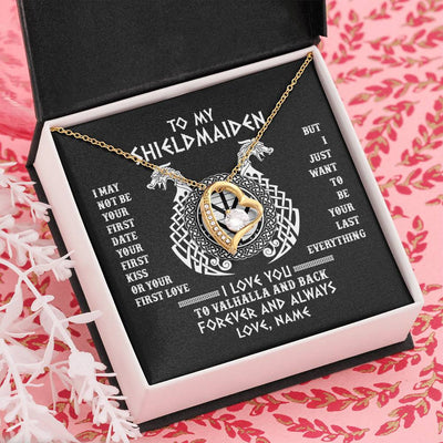 Forever Love Necklace 18K Yellow Gold Finish | Personalized To My Shieldmaiden Necklace I Love You to Valhalla and Back Viking Jewelry For Women Birthday Wife Girlfriend Anniversary Customized Message Card | siriusteestore