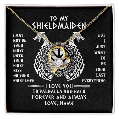 Forever Love Necklace 18K Yellow Gold Finish | Personalized To My Shieldmaiden Necklace I Love You to Valhalla and Back Viking Jewelry For Women Birthday Wife Girlfriend Anniversary Customized Message Card | siriusteestore