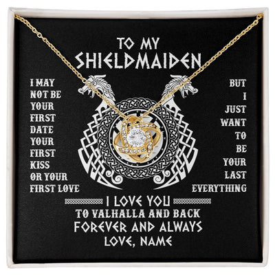 Love Knot Necklace 18K Yellow Gold Finish | Personalized To My Shieldmaiden Necklace I Love You to Valhalla and Back Viking Jewelry For Women Birthday Wife Girlfriend Anniversary Customized Message Card | siriusteestore