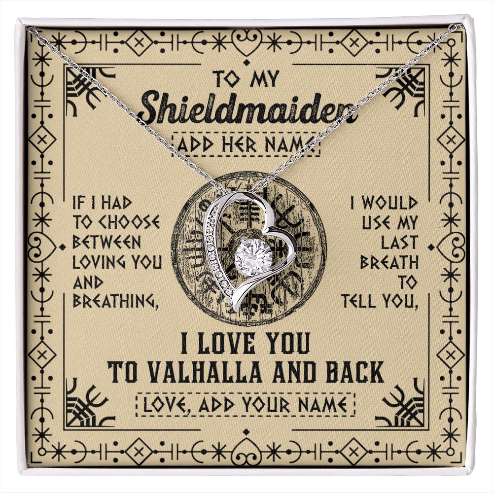 Forever Love Necklace 14K White Gold Finish | 1 | Personalized To My Shieldmaiden Necklace Viking I Love You Valhalla Wife Viking Jewelry For Women Daughter Birthday Gifts Christmas Gift Box Message Card | siriusteestore.myshopify