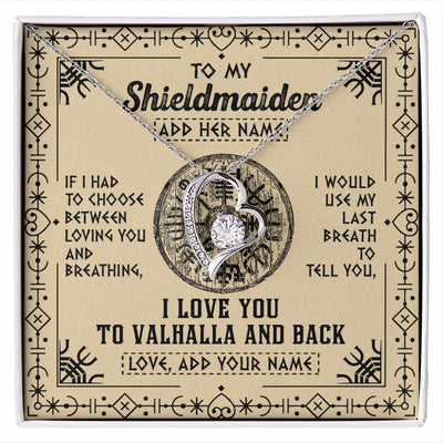 Forever Love Necklace 14K White Gold Finish | 1 | Personalized To My Shieldmaiden Necklace Viking I Love You Valhalla Wife Viking Jewelry For Women Daughter Birthday Gifts Christmas Gift Box Message Card | siriusteestore.myshopify