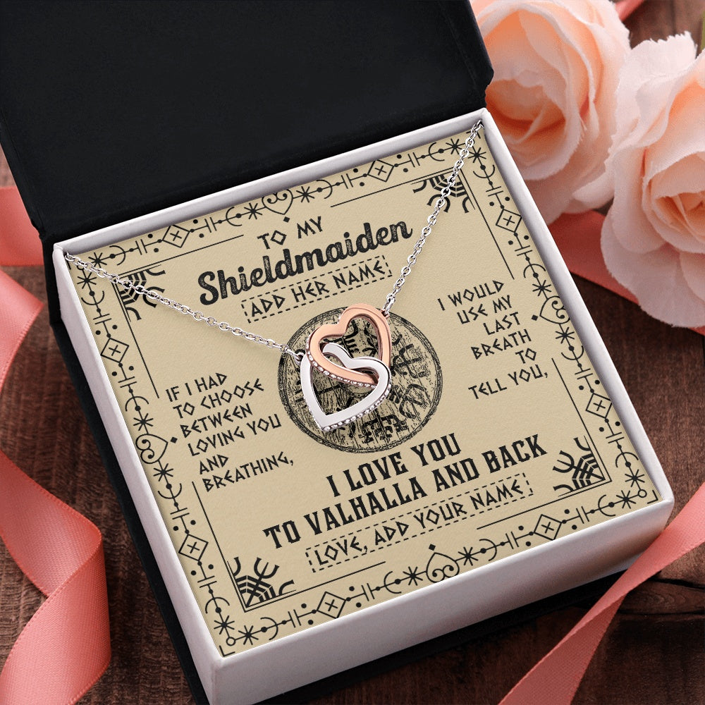 Interlocking Hearts Necklace Stainless Steel & Rose Gold Finish | 2 | Personalized To My Shieldmaiden Necklace Viking I Love You Valhalla Wife Viking Jewelry For Women Daughter Birthday Gifts Christmas Gift Box Message Card | siriusteestore.myshopify