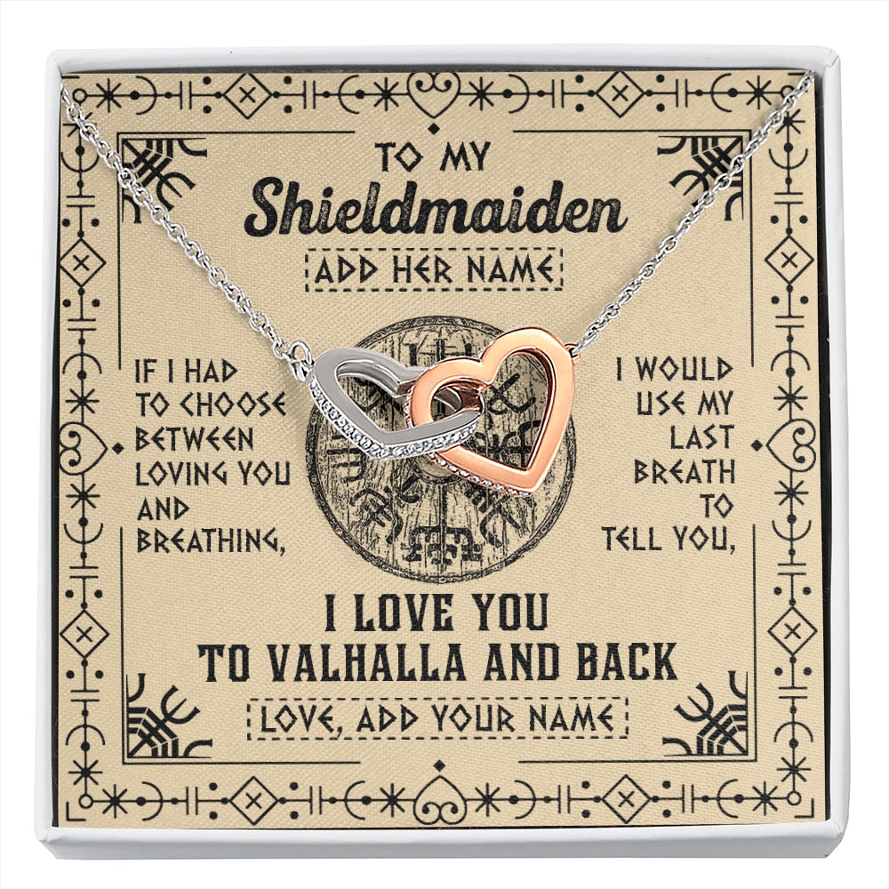 Interlocking Hearts Necklace Stainless Steel & Rose Gold Finish | 1 | Personalized To My Shieldmaiden Necklace Viking I Love You Valhalla Wife Viking Jewelry For Women Daughter Birthday Gifts Christmas Gift Box Message Card | siriusteestore.myshopify