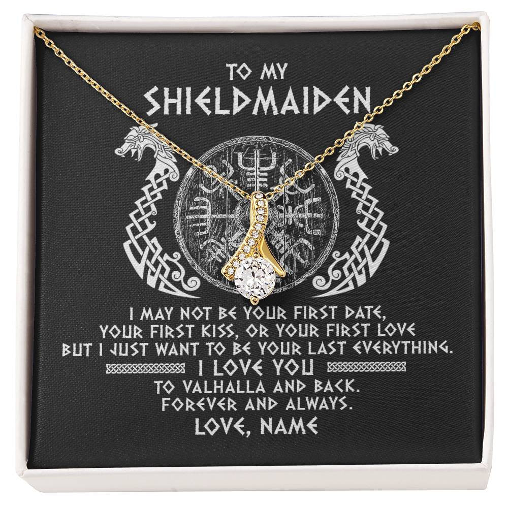 Alluring Beauty Necklace 18K Yellow Gold Finish | Personalized To My Shieldmaiden Necklace Viking I Love You to Valhalla Jewelry For Wife Girlfriend From Husband Birthday Anniversary Customized Message Card | siriusteestore