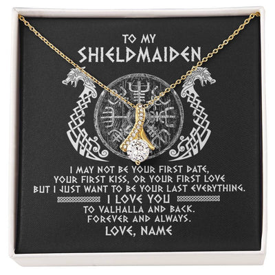 Alluring Beauty Necklace 18K Yellow Gold Finish | Personalized To My Shieldmaiden Necklace Viking I Love You to Valhalla Jewelry For Wife Girlfriend From Husband Birthday Anniversary Customized Message Card | siriusteestore