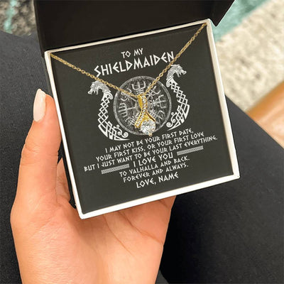 Alluring Beauty Necklace 18K Yellow Gold Finish | Personalized To My Shieldmaiden Necklace Viking I Love You to Valhalla Jewelry For Wife Girlfriend From Husband Birthday Anniversary Customized Message Card | siriusteestore