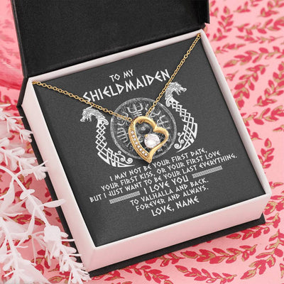 Forever Love Necklace 18K Yellow Gold Finish | Personalized To My Shieldmaiden Necklace Viking I Love You to Valhalla Jewelry For Wife Girlfriend From Husband Birthday Anniversary Customized Message Card | siriusteestore