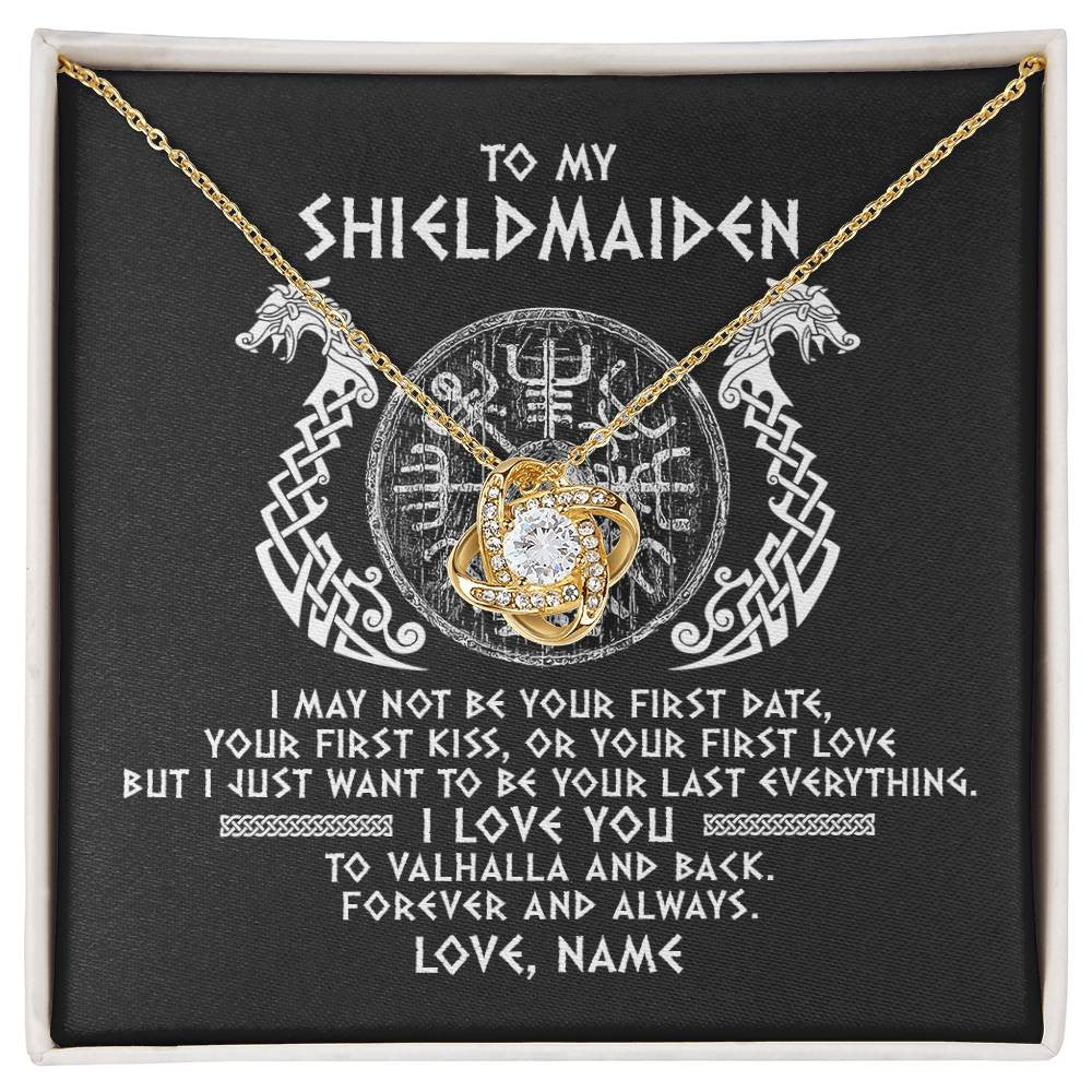 Love Knot Necklace 18K Yellow Gold Finish | Personalized To My Shieldmaiden Necklace Viking I Love You to Valhalla Jewelry For Wife Girlfriend From Husband Birthday Anniversary Customized Message Card | siriusteestore