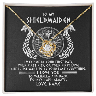 Love Knot Necklace 18K Yellow Gold Finish | Personalized To My Shieldmaiden Necklace Viking I Love You to Valhalla Jewelry For Wife Girlfriend From Husband Birthday Anniversary Customized Message Card | siriusteestore