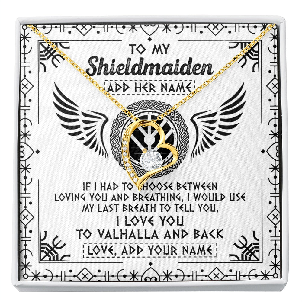 Forever Love Necklace 18K Yellow Gold Finish | 1 | Personalized To My Shieldmaiden Necklace Viking Jewelry For Women I Love You Valhalla Gift For Wife Girlfriend Birthday Christmas Custom Gift Box Message Card | https://siriusteestore.