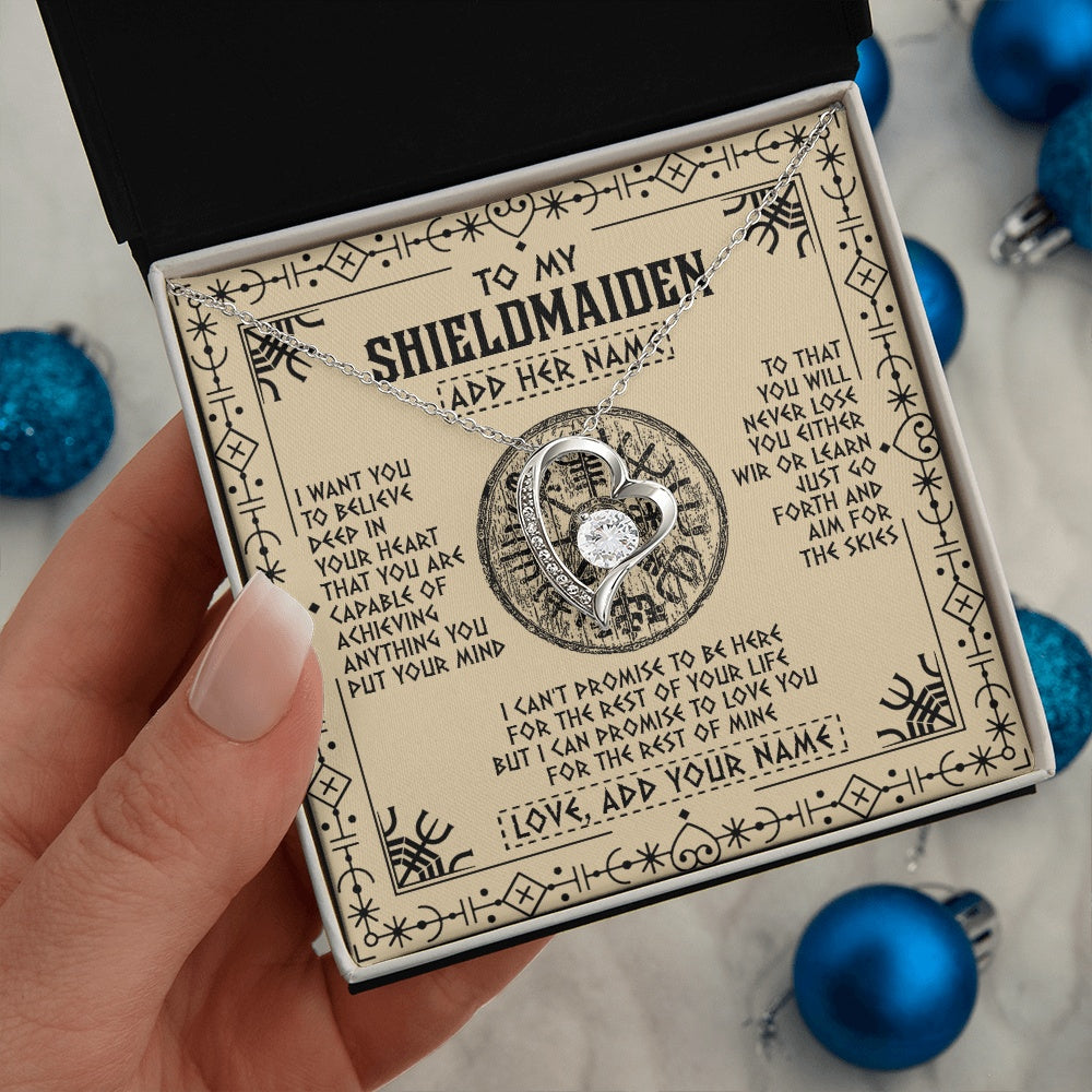 Forever Love Necklace 14K White Gold Finish | 2 | Personalized To My Shieldmaiden Necklace Viking Never Lose Niece Granddaughter Daughter Birthday Gifts Christmas Jewelry Customized Gift Box Message Card | siriusteestore.myshopify