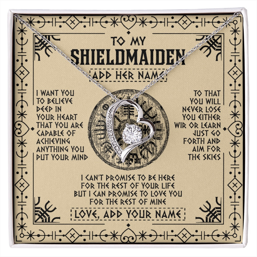 Forever Love Necklace 14K White Gold Finish | 1 | Personalized To My Shieldmaiden Necklace Viking Never Lose Niece Granddaughter Daughter Birthday Gifts Christmas Jewelry Customized Gift Box Message Card | siriusteestore.myshopify