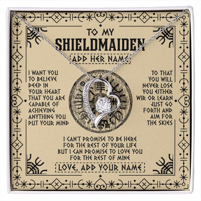 Forever Love Necklace 14K White Gold Finish | 1 | Personalized To My Shieldmaiden Necklace Viking Never Lose Niece Granddaughter Daughter Birthday Gifts Christmas Jewelry Customized Gift Box Message Card | siriusteestore.myshopify