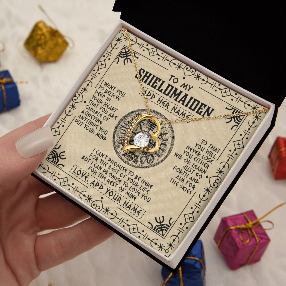 Forever Love Necklace 18K Yellow Gold Finish | 2 | Personalized To My Shieldmaiden Necklace Viking Never Lose Niece Granddaughter Daughter Birthday Gifts Christmas Jewelry Customized Gift Box Message Card | siriusteestore.myshopify