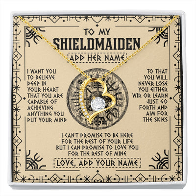 Forever Love Necklace 18K Yellow Gold Finish | 1 | Personalized To My Shieldmaiden Necklace Viking Never Lose Niece Granddaughter Daughter Birthday Gifts Christmas Jewelry Customized Gift Box Message Card | siriusteestore.myshopify