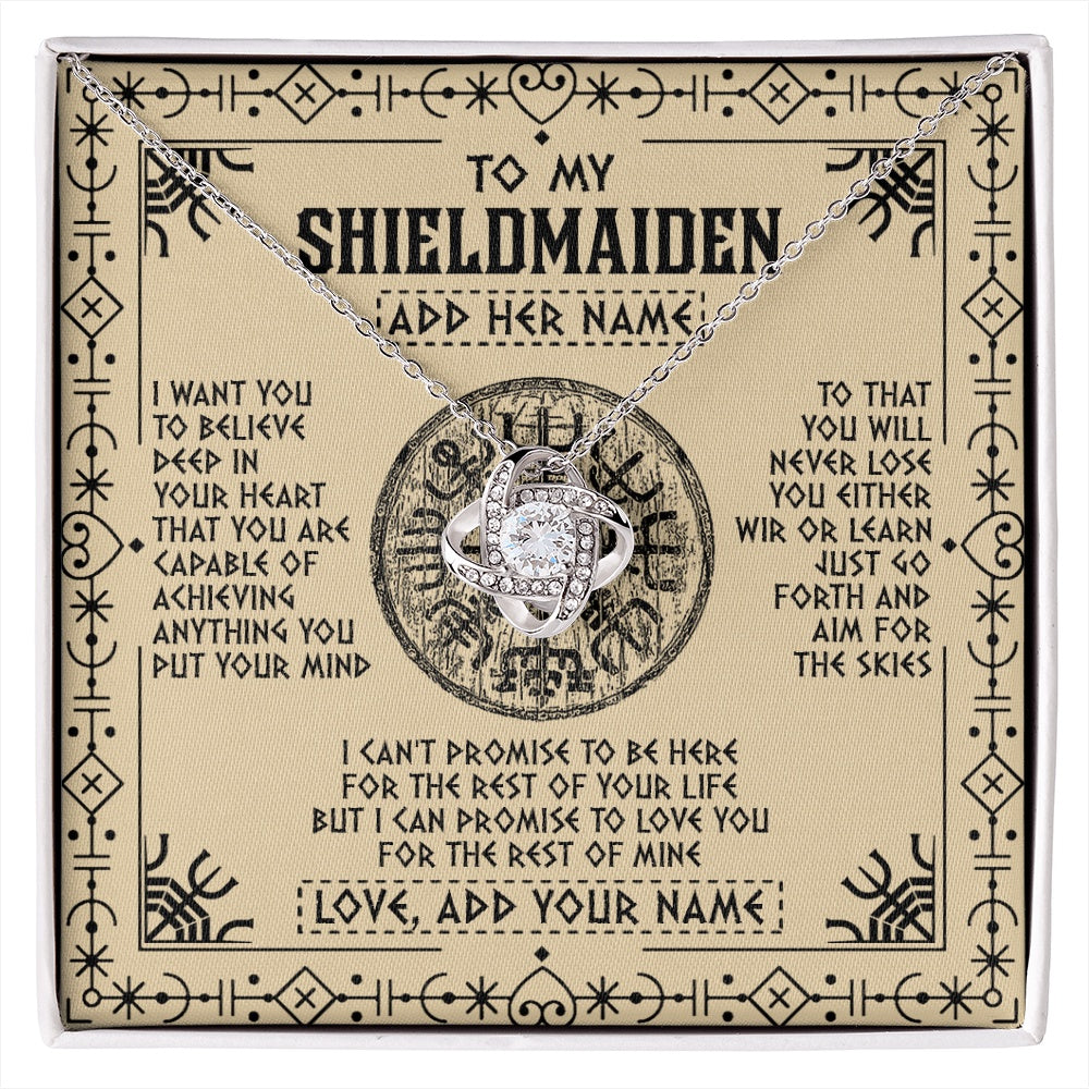 Love Knot Necklace 14K White Gold Finish | 1 | Personalized To My Shieldmaiden Necklace Viking Never Lose Niece Granddaughter Daughter Birthday Gifts Christmas Jewelry Customized Gift Box Message Card | siriusteestore.myshopify