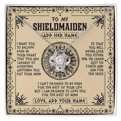 Love Knot Necklace 14K White Gold Finish | 1 | Personalized To My Shieldmaiden Necklace Viking Never Lose Niece Granddaughter Daughter Birthday Gifts Christmas Jewelry Customized Gift Box Message Card | siriusteestore.myshopify