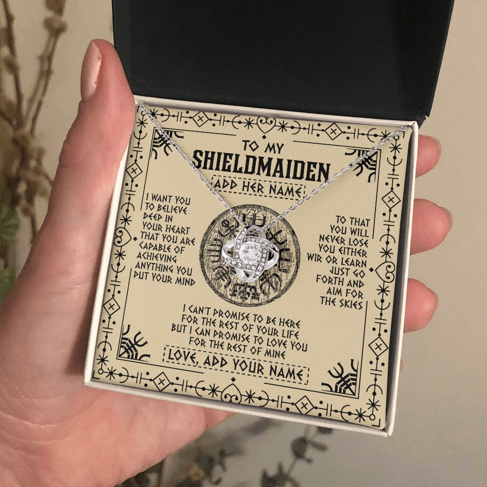 Love Knot Necklace 14K White Gold Finish | 2 | Personalized To My Shieldmaiden Necklace Viking Never Lose Niece Granddaughter Daughter Birthday Gifts Christmas Jewelry Customized Gift Box Message Card | siriusteestore.myshopify