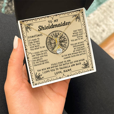 Alluring Beauty Necklace 18K Yellow Gold Finish | Personalized To My Shieldmaiden Necklace Viking Vintage I Love You to Valhalla Jewelry Fiancee Wife Girlfriend Birthday Anniversary Customized Message Card | siriusteestore