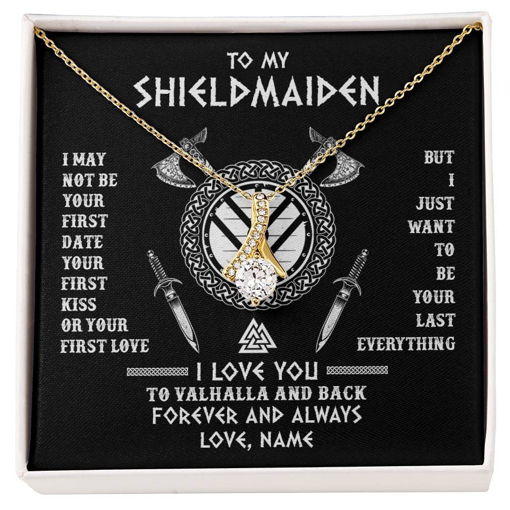 Alluring Beauty Necklace 18K Yellow Gold Finish | 1 | Personalized To My Shieldmaiden Viking Necklace I Love You To Valhalla And Back Wife Girlfriend Women Birthday Anniversary Customized Gift Box Message Card | siriusteestore