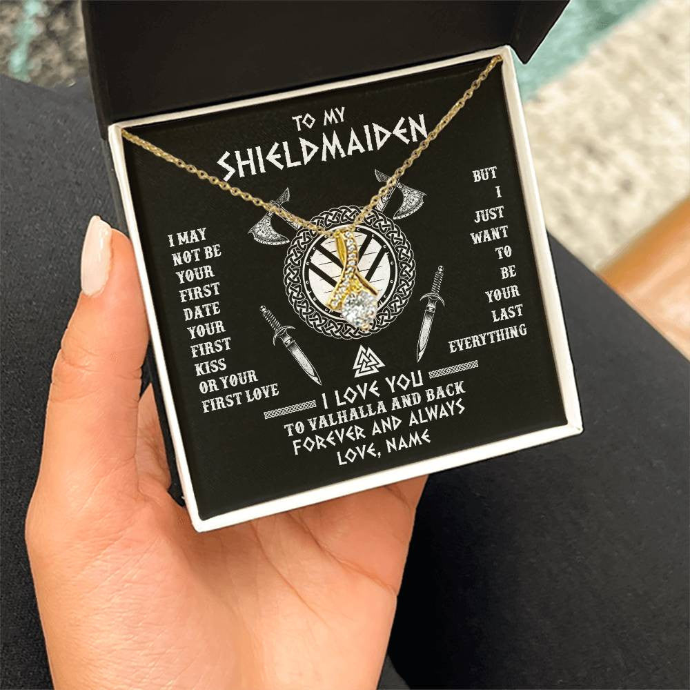 Alluring Beauty Necklace 18K Yellow Gold Finish | 2 | Personalized To My Shieldmaiden Viking Necklace I Love You To Valhalla And Back Wife Girlfriend Women Birthday Anniversary Customized Gift Box Message Card | siriusteestore