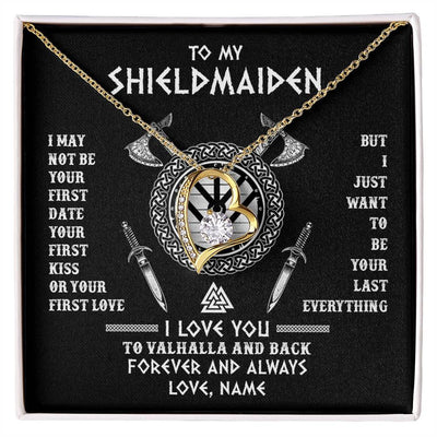 Forever Love Necklace 18K Yellow Gold Finish | 1 | Personalized To My Shieldmaiden Viking Necklace I Love You To Valhalla And Back Wife Girlfriend Women Birthday Anniversary Customized Gift Box Message Card | siriusteestore