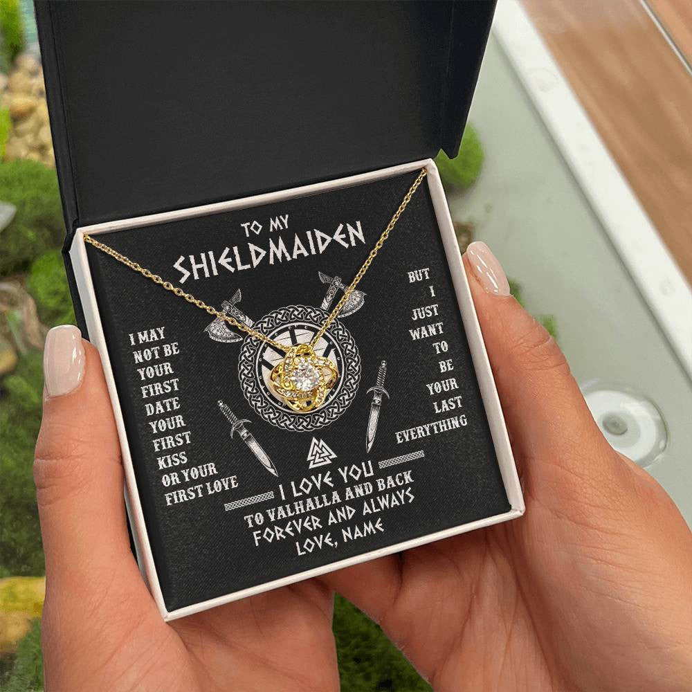 Love Knot Necklace 18K Yellow Gold Finish | 2 | Personalized To My Shieldmaiden Viking Necklace I Love You To Valhalla And Back Wife Girlfriend Women Birthday Anniversary Customized Gift Box Message Card | siriusteestore