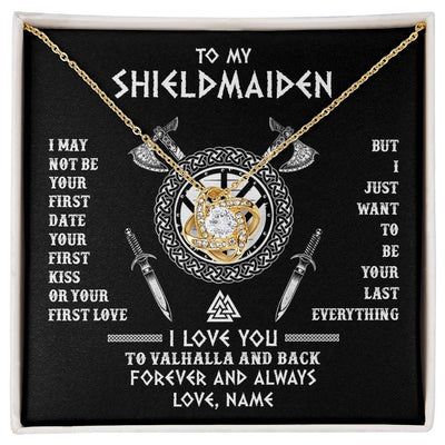 Love Knot Necklace 18K Yellow Gold Finish | 1 | Personalized To My Shieldmaiden Viking Necklace I Love You To Valhalla And Back Wife Girlfriend Women Birthday Anniversary Customized Gift Box Message Card | siriusteestore