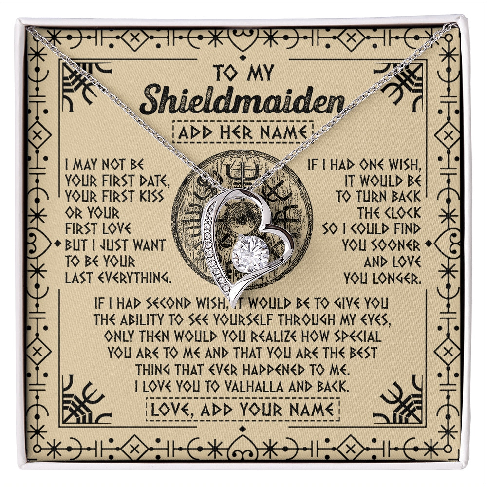 Forever Love Necklace 14K White Gold Finish | 1 | Personalized To My Shieldmaiden Viking Necklace Vintage I Love You To Valhalla Jewelry Girlfriend Wife Birthday Gifts Anniversary Custom Gift Box Message Card | https://siriusteestore.