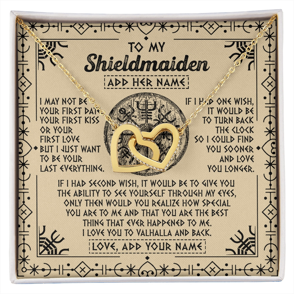 Interlocking Hearts Necklace 18K Yellow Gold Finish | 1 | Personalized To My Shieldmaiden Viking Necklace Vintage I Love You To Valhalla Jewelry Girlfriend Wife Birthday Gifts Anniversary Custom Gift Box Message Card | https://siriusteestore.