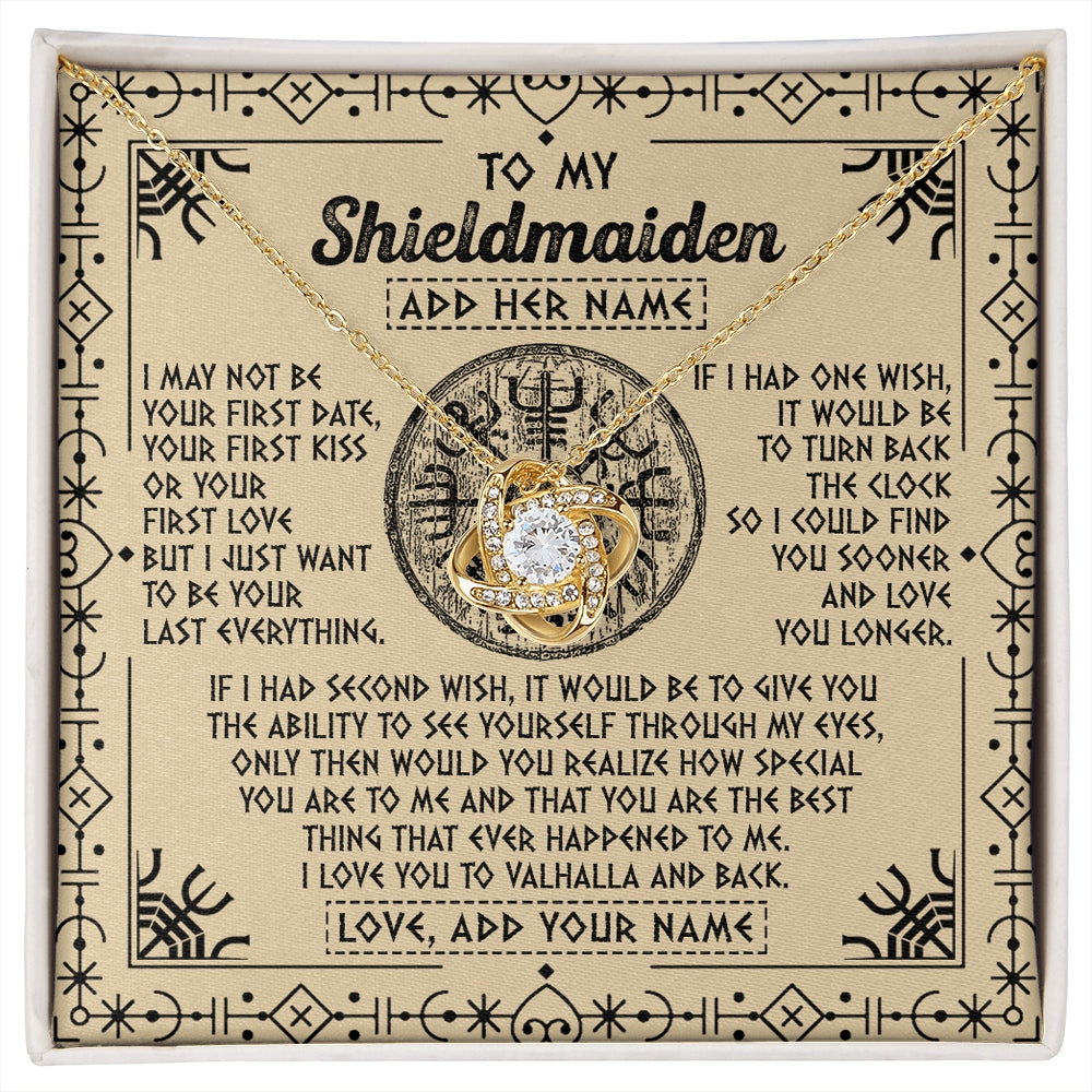 Love Knot Necklace 18K Yellow Gold Finish | 1 | Personalized To My Shieldmaiden Viking Necklace Vintage I Love You To Valhalla Jewelry Girlfriend Wife Birthday Gifts Anniversary Custom Gift Box Message Card | https://siriusteestore.