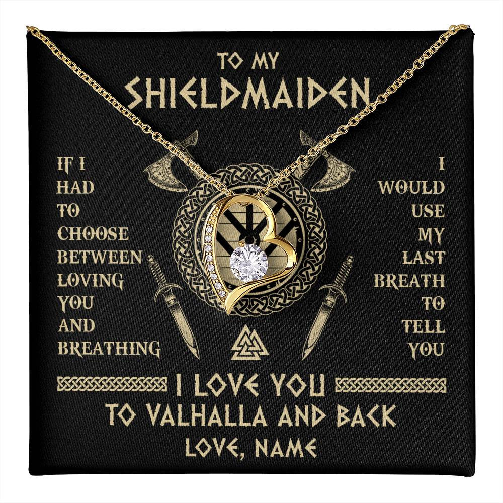 Forever Love Necklace 18K Yellow Gold Finish | 1 | Personalized To My Shieldmaiden Viking Necklace Wife From Husband I Love You To Valhalla Soulmate Girlfriend Birthday Anniversary Customized Gift Box Message Card | siriusteestore