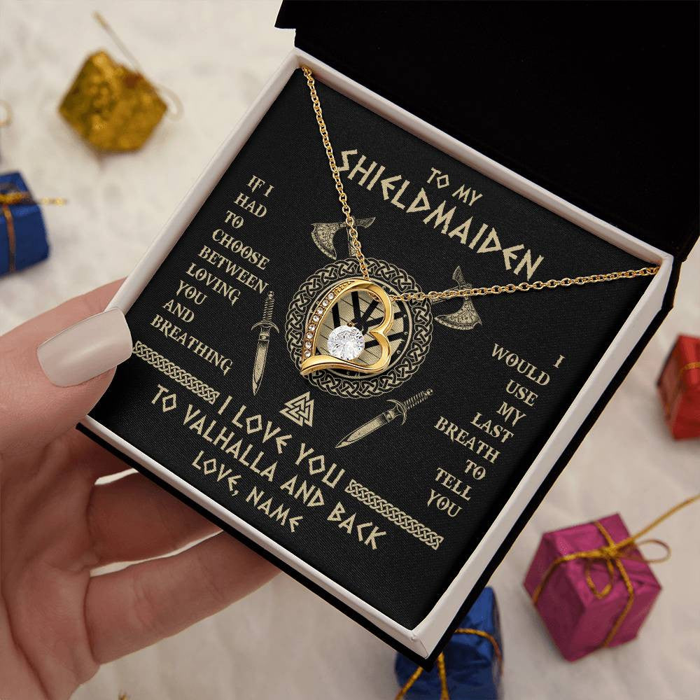 Forever Love Necklace 18K Yellow Gold Finish | 2 | Personalized To My Shieldmaiden Viking Necklace Wife From Husband I Love You To Valhalla Soulmate Girlfriend Birthday Anniversary Customized Gift Box Message Card | siriusteestore
