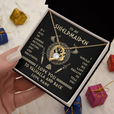 Forever Love Necklace 18K Yellow Gold Finish | 2 | Personalized To My Shieldmaiden Viking Necklace Wife From Husband I Love You To Valhalla Soulmate Girlfriend Birthday Anniversary Customized Gift Box Message Card | siriusteestore