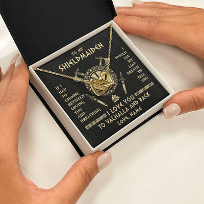 Interlocking Hearts Necklace 18K Yellow Gold Finish | 2 | Personalized To My Shieldmaiden Viking Necklace Wife From Husband I Love You To Valhalla Soulmate Girlfriend Birthday Anniversary Customized Gift Box Message Card | siriusteestore