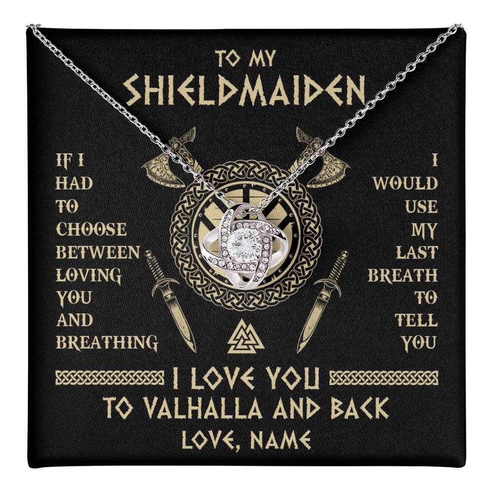 Love Knot Necklace 14K White Gold Finish | 1 | Personalized To My Shieldmaiden Viking Necklace Wife From Husband I Love You To Valhalla Soulmate Girlfriend Birthday Anniversary Customized Gift Box Message Card | siriusteestore