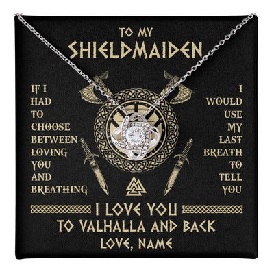 Love Knot Necklace 14K White Gold Finish | 1 | Personalized To My Shieldmaiden Viking Necklace Wife From Husband I Love You To Valhalla Soulmate Girlfriend Birthday Anniversary Customized Gift Box Message Card | siriusteestore