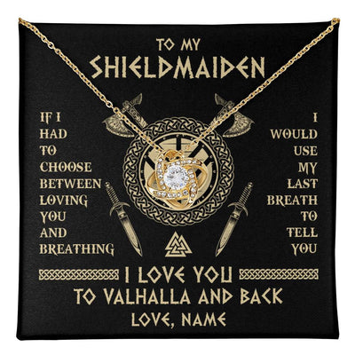 Love Knot Necklace 18K Yellow Gold Finish | 1 | Personalized To My Shieldmaiden Viking Necklace Wife From Husband I Love You To Valhalla Soulmate Girlfriend Birthday Anniversary Customized Gift Box Message Card | siriusteestore