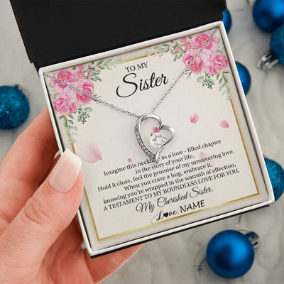 Forever Love Necklace 14K White Gold Finish | 2 | Personalized To My Sister From Brother Imagine This Necklace As A Love Sister Birthday Gifts Jewelry Graduation Christmas Customized Gift Box Message Card | siriusteestore