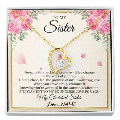 Forever Love Necklace 18K Yellow Gold Finish | 1 | Personalized To My Sister From Brother Imagine This Necklace As A Love Sister Birthday Gifts Jewelry Graduation Christmas Customized Gift Box Message Card | siriusteestore