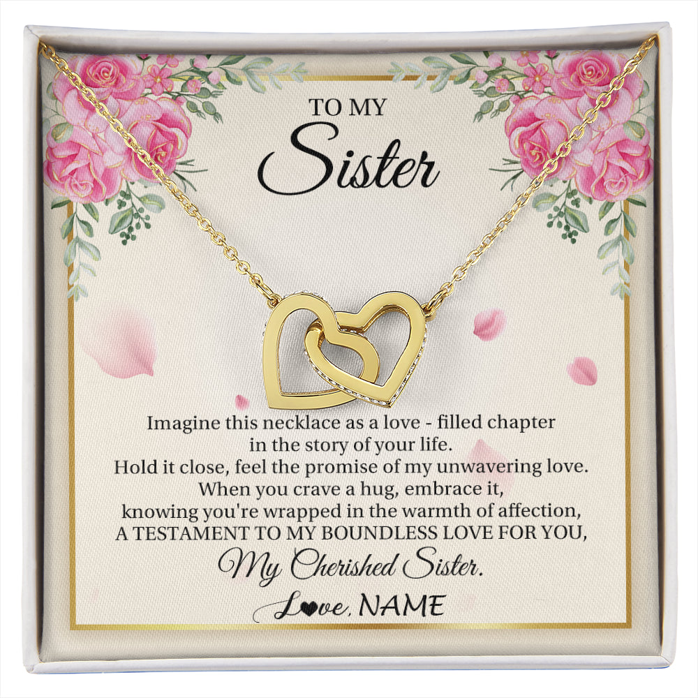 Interlocking Hearts Necklace 18K Yellow Gold Finish | 1 | Personalized To My Sister From Brother Imagine This Necklace As A Love Sister Birthday Gifts Jewelry Graduation Christmas Customized Gift Box Message Card | siriusteestore
