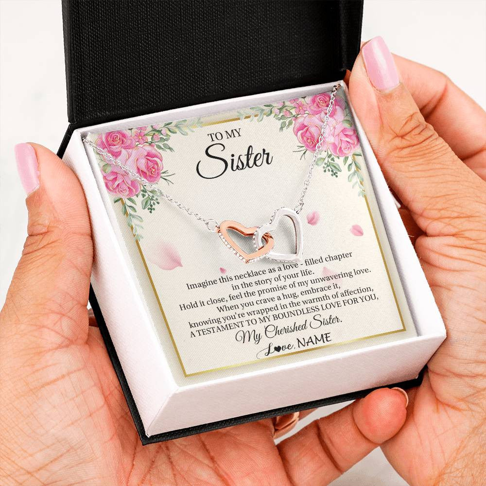 Interlocking Hearts Necklace Stainless Steel & Rose Gold Finish | 2 | Personalized To My Sister From Brother Imagine This Necklace As A Love Sister Birthday Gifts Jewelry Graduation Christmas Customized Gift Box Message Card | siriusteestore